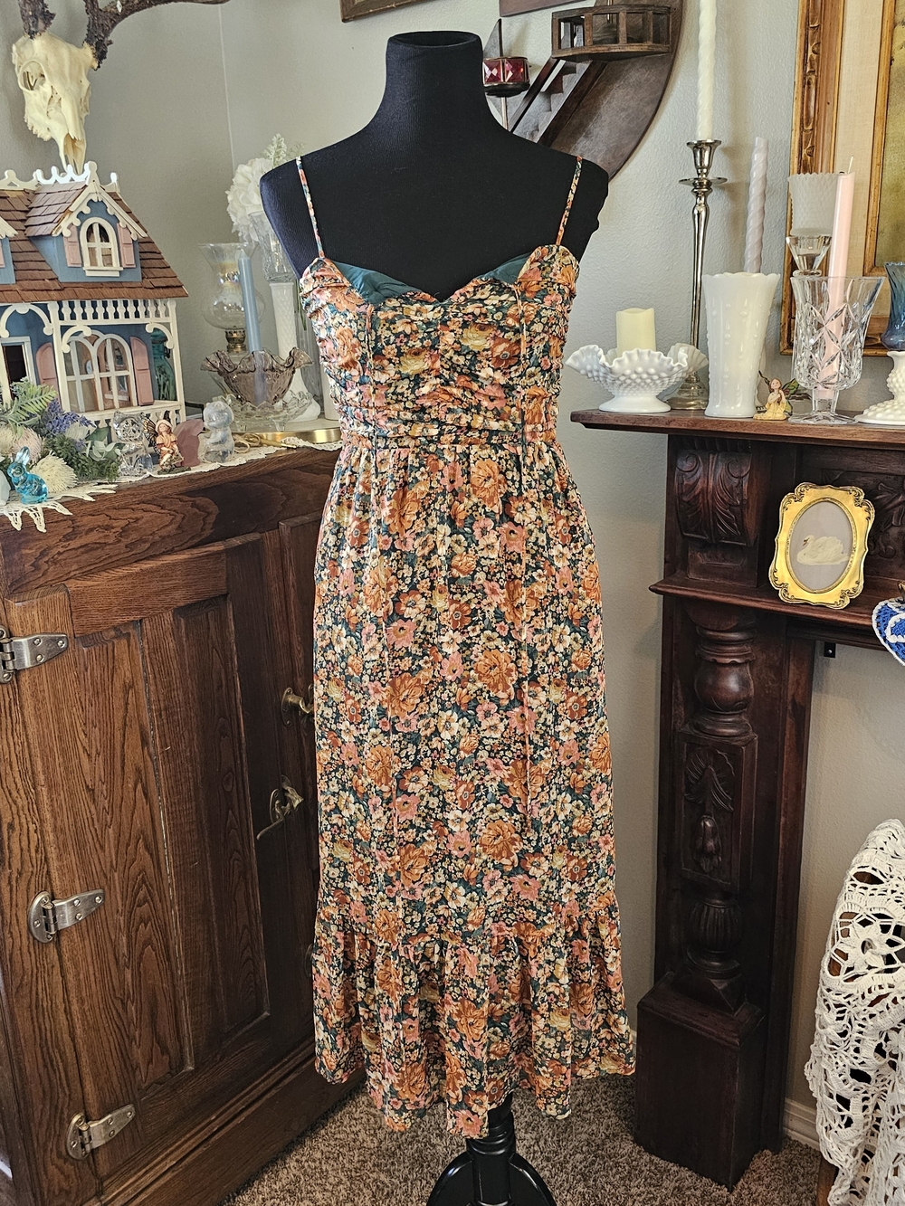 Sadie & Sage Vintage Academic Floral Halter Midi Dress Small - Picture 2 of 12